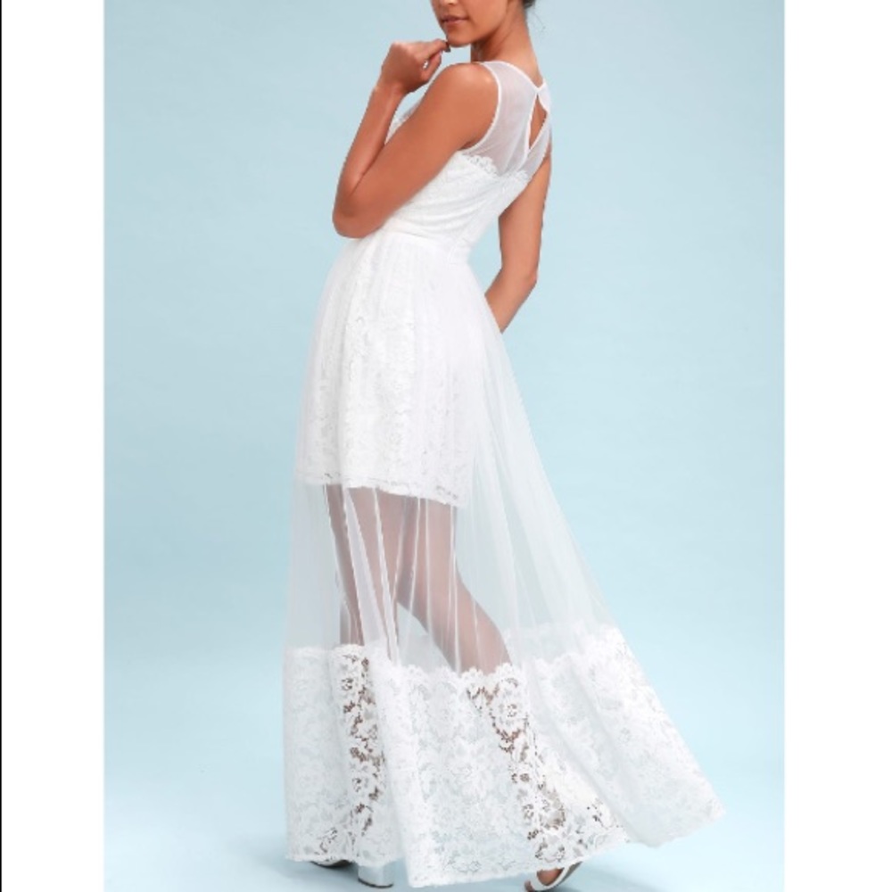 Lulus White Lace Overlay Maxi Cocktail Dress